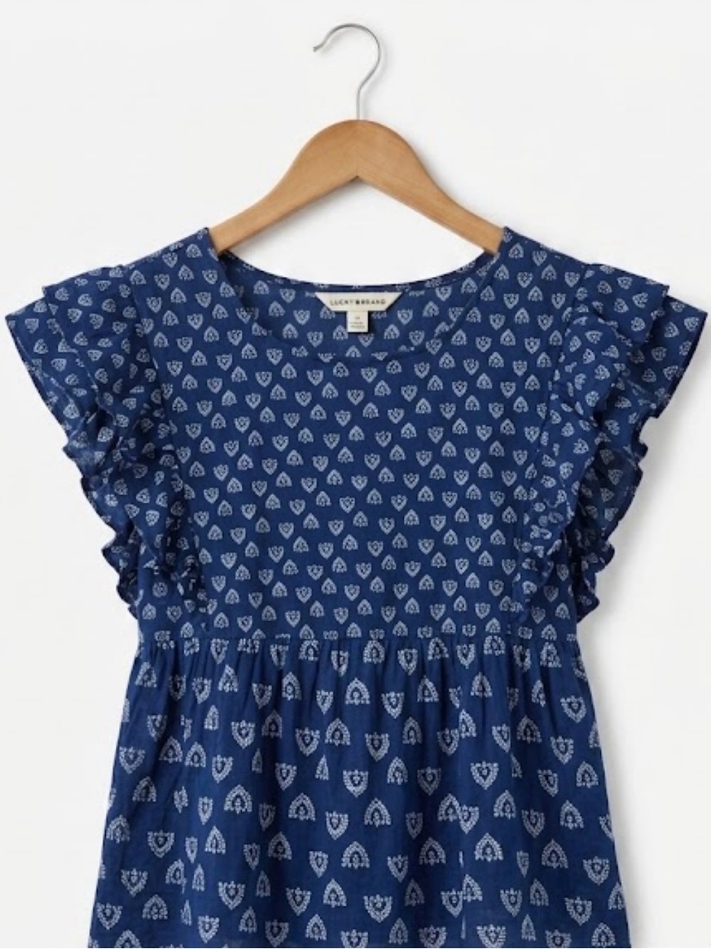 Lucky Brand Printed Flutter Sleeve Babydoll Top Size XS